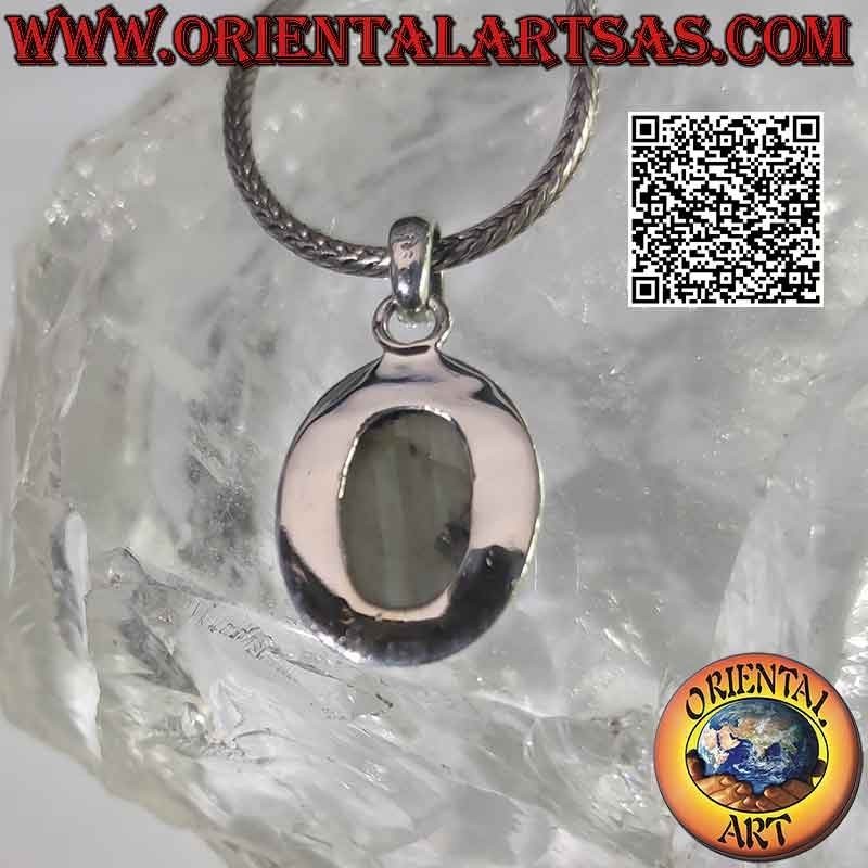 Pendentif en argent avec gros cabochon ovale boules et rangée de labradorite