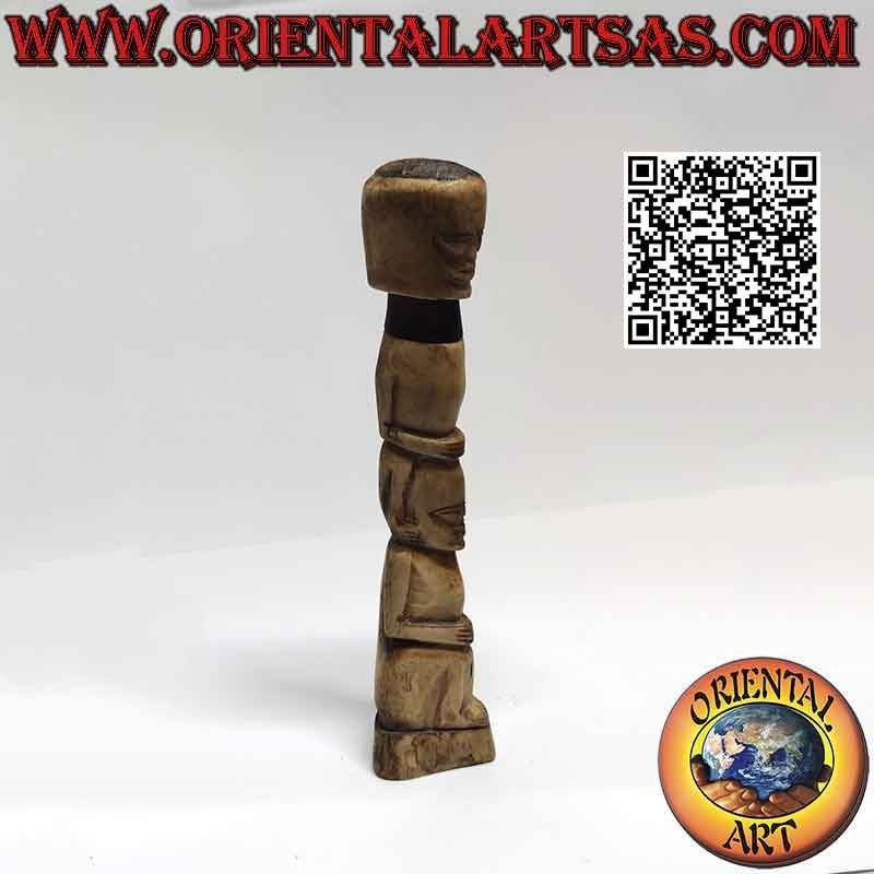 Primitive sculpture indigenous couple with secret compartment in bone (22 cm)