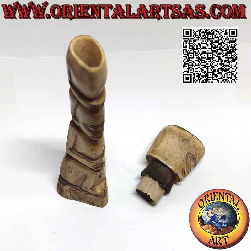 Primitive Skulptur indigenes Paar mit Geheimfach aus Knochen (22 cm)