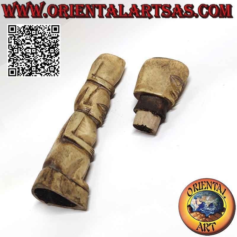 Escultura primitiva pareja indígena con compartimento secreto en hueso (22 cm)