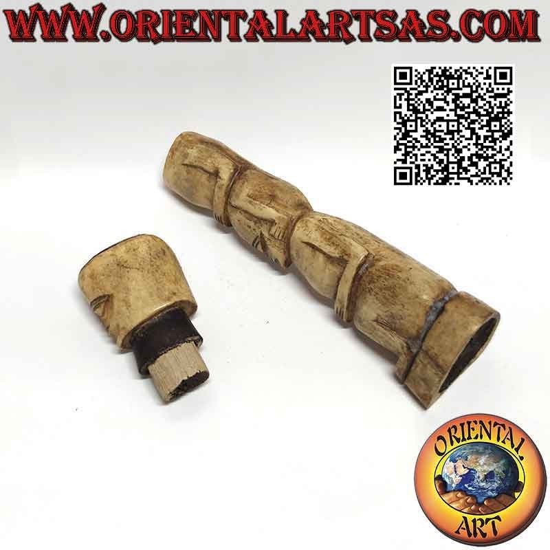 Primitive Skulptur indigenes Paar mit Geheimfach aus Knochen (22 cm)