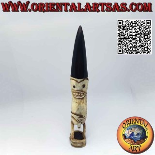 Escultura primitiva de un nativo en hueso y cuerno de búfalo de Papúa Nueva Guinea (16 cm)