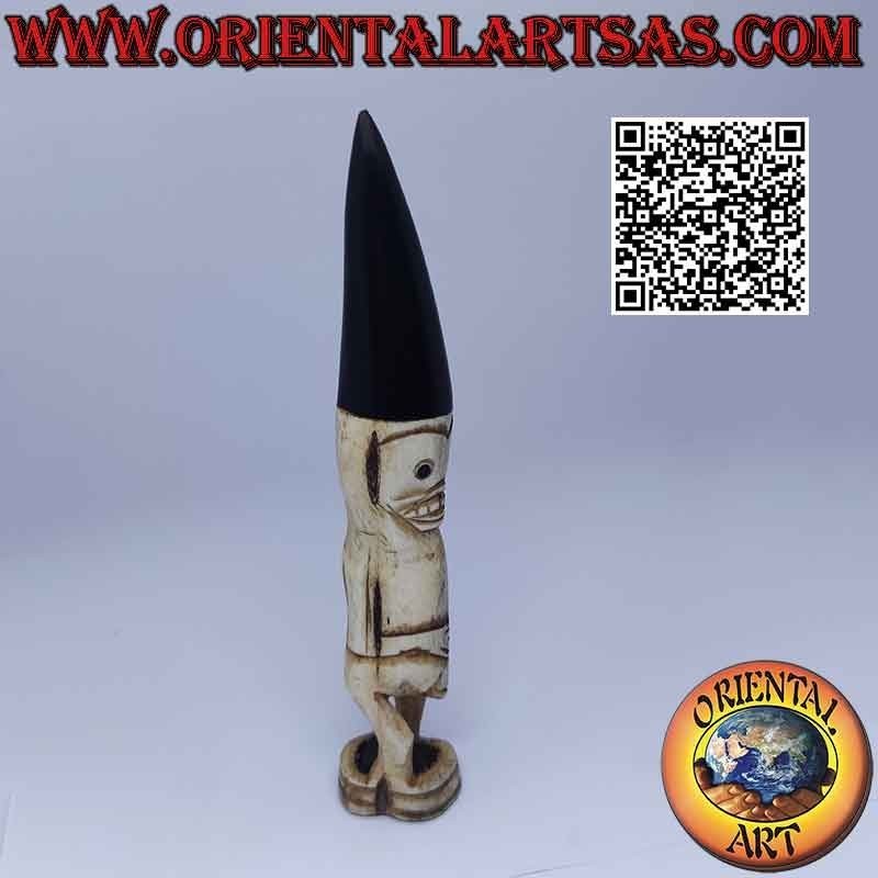 Primitive Skulptur eines Eingeborenen aus Knochen und Büffelhorn (16 cm)