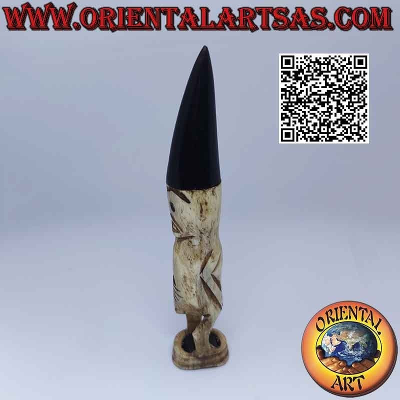 Sculpture primitive d'un indigène en os et corne de buffle (16 cm)