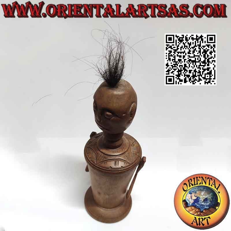 Scultura scatola primitiva di un indigeno in legno della Papua Nuova Guinea (24 cm)