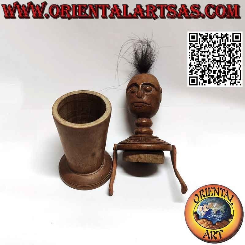 Scultura scatola primitiva di un indigeno in legno della Papua Nuova Guinea (24 cm)