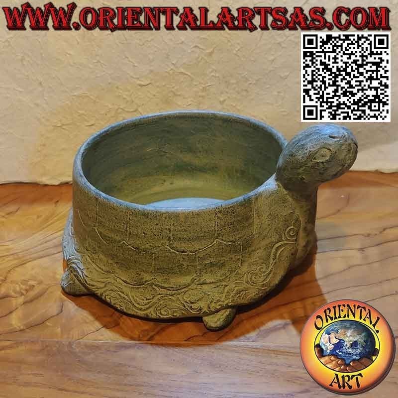 Florero de almacenamiento en forma de tortuga de terracota (verde) Ø 17 cm
