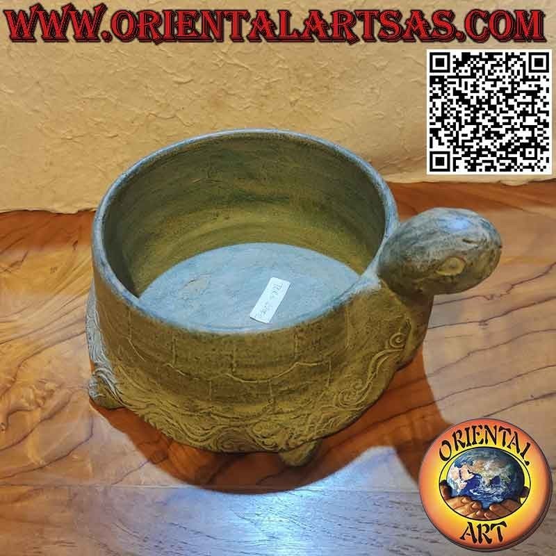 Terracotta (green) tortoise-shaped storage vase Ø 17 cm