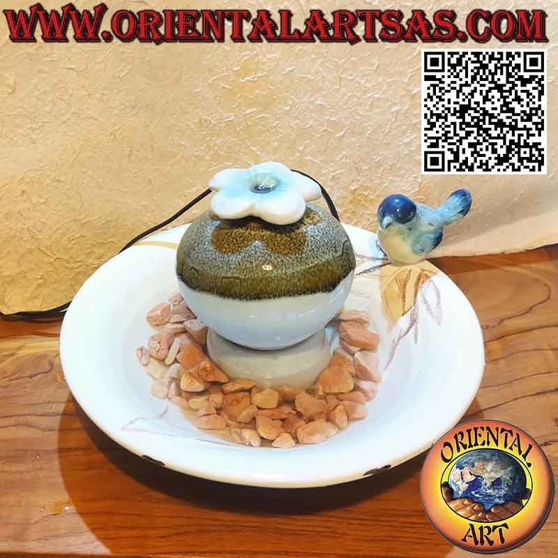 Indoor Zen fountain "chick and lotus flower" in ceramic