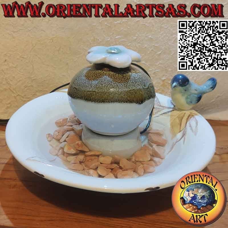Fontana Zen da interno "pulcino e fiore di loto" in ceramica