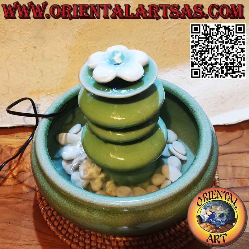 Fontana Zen da interno "torre con fiore di loto" in ceramica verde