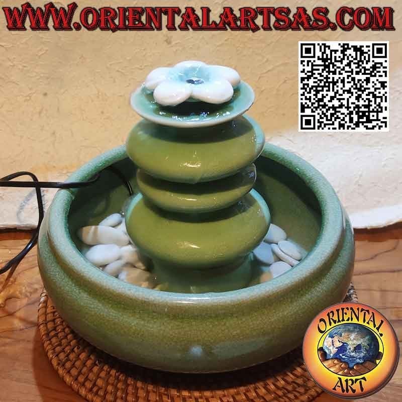 Indoor Zen fountain "tower with lotus flower" in green ceramic