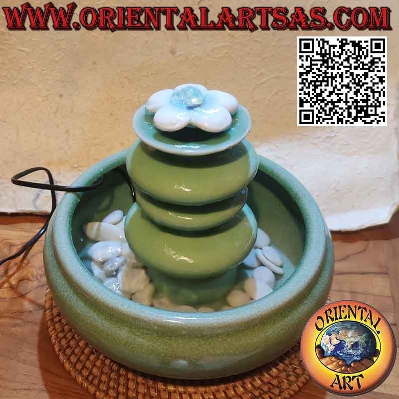 Fontana Zen da interno "torre con fiore di loto" in ceramica verde