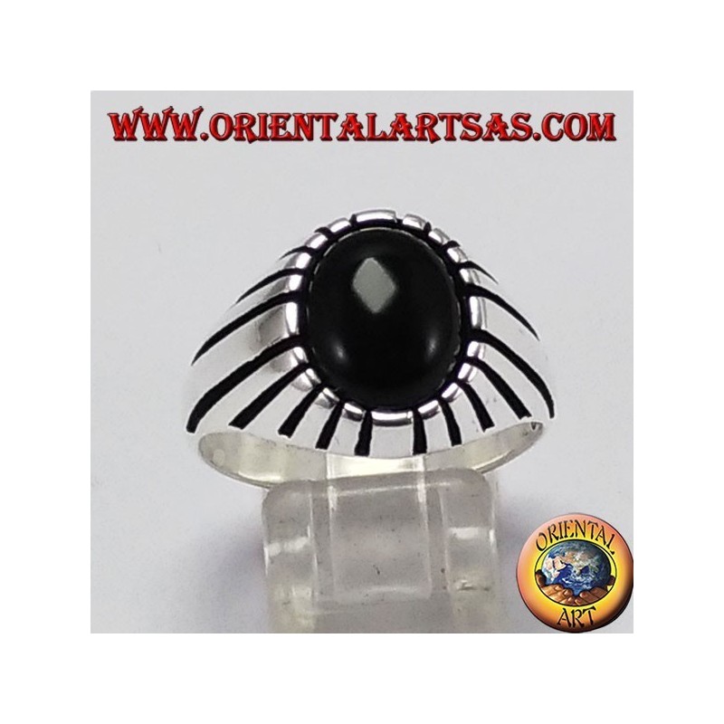 Bague en argent (pour les hommes) Onyx ovale