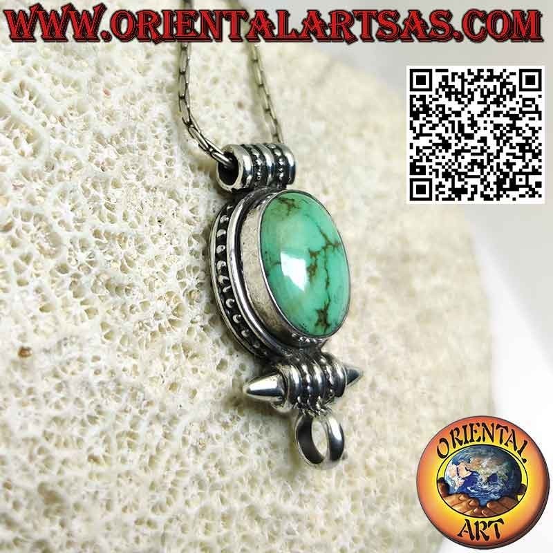 Ciondolo in argento Gao Kalachakra con turchese tibetano antico ovale