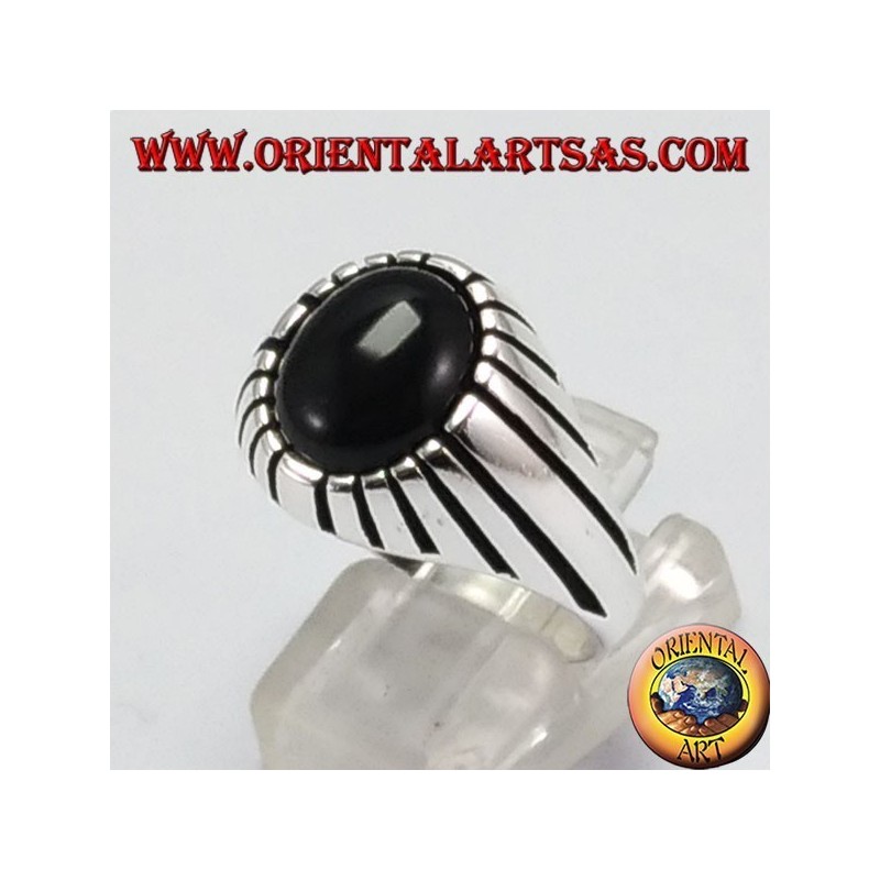 Bague en argent (pour les hommes) Onyx ovale