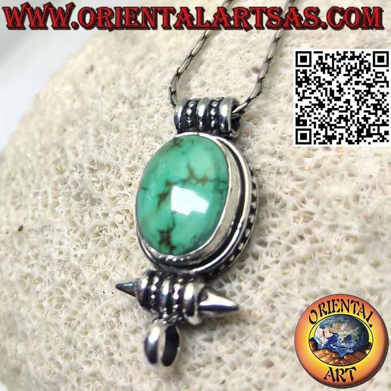 Colgante de plata Gao Kalachakra con turquesa tibetana antigua ovalada