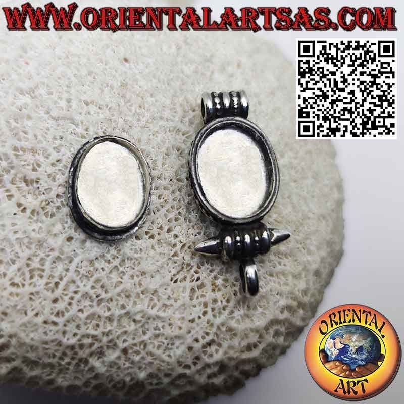 Pendentif en argent Gao Kalachakra avec turquoise tibétaine antique ovale