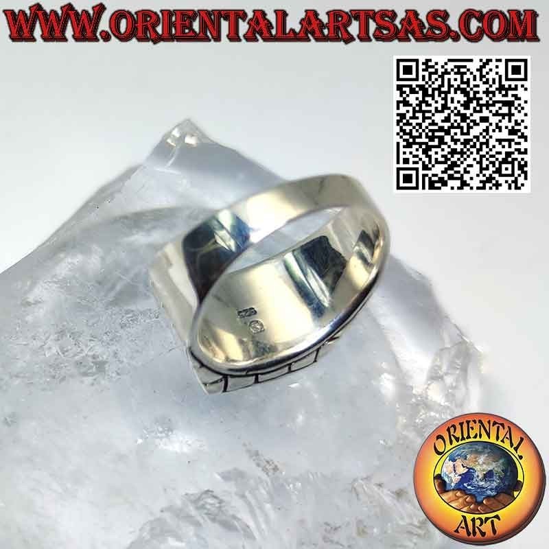 Anello in argento con turchese naturale rettangolare e quadretti sui lati