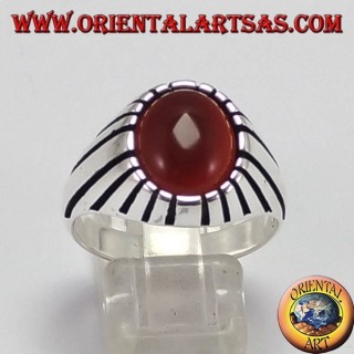 Bague en argent (pour les hommes) avec cornaline ovale