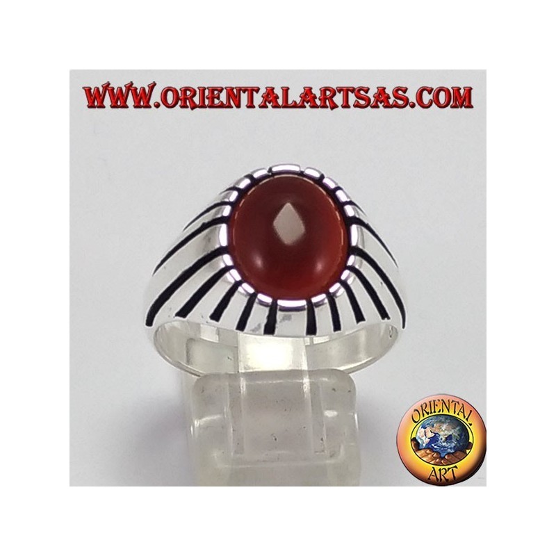 Bague en argent (pour les hommes) avec cornaline ovale