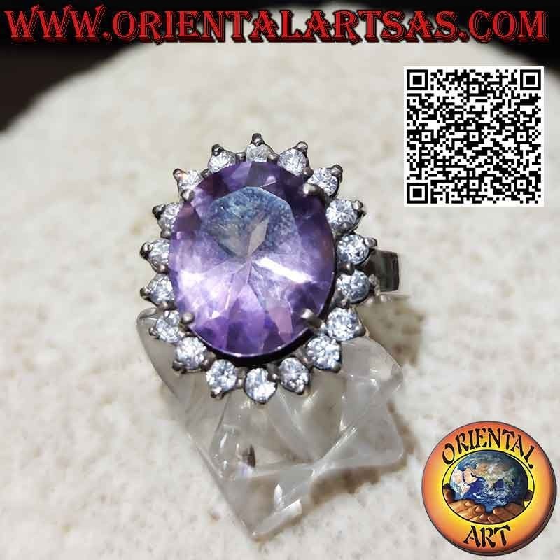 Anello in Argento con splendida ametista naturale con zirconi tondi