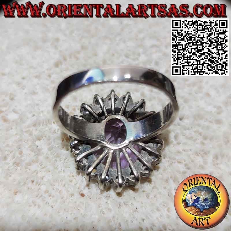 Anello in Argento con splendida ametista naturale con zirconi tondi