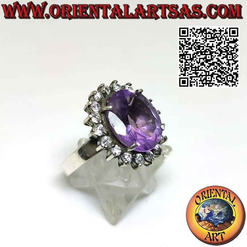 Anello in Argento con splendida ametista naturale con zirconi tondi