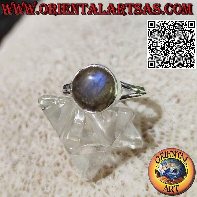 Anello in argento con labradorite tonda cabochon a bordo semplice