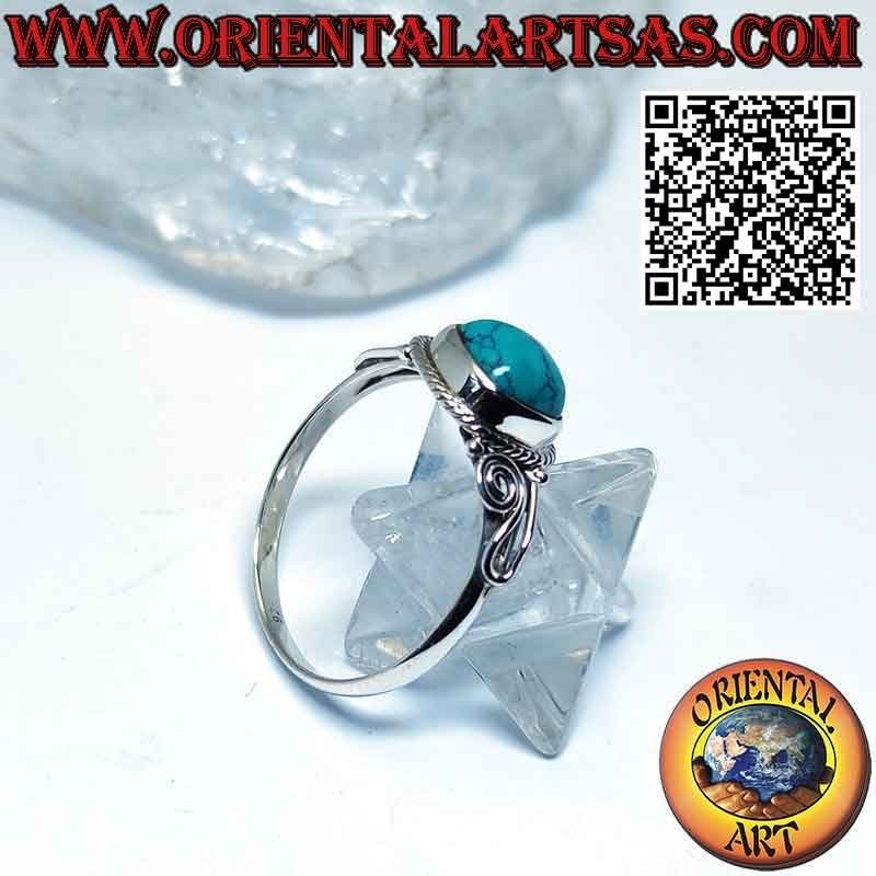 Silberring mit Cabochon-Türkis, verziert mit Verflechtung und Spirale