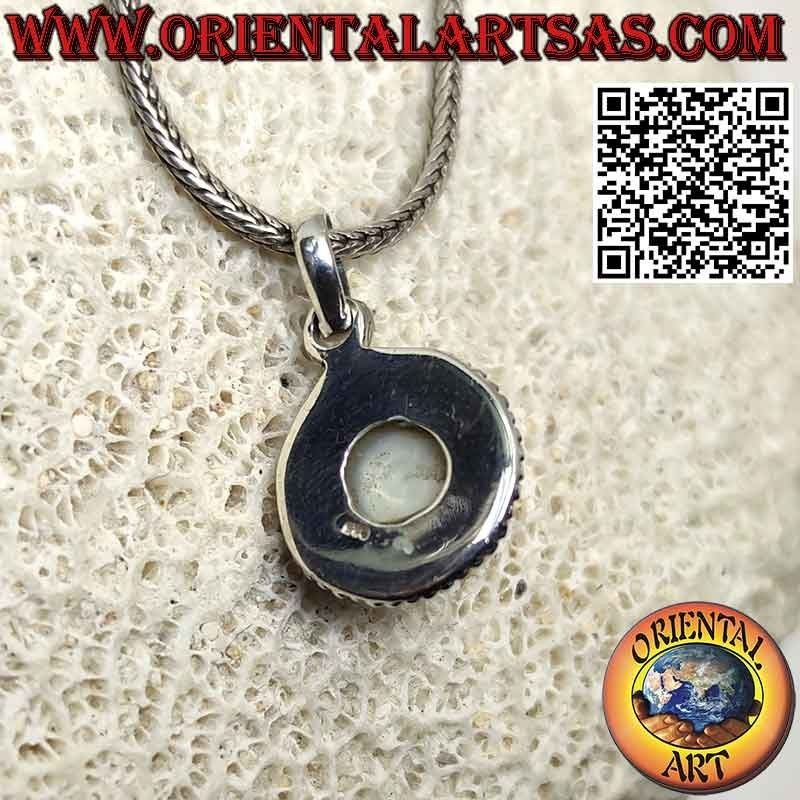 Colgante de plata con perla rodeada de doble tejido y microesferas