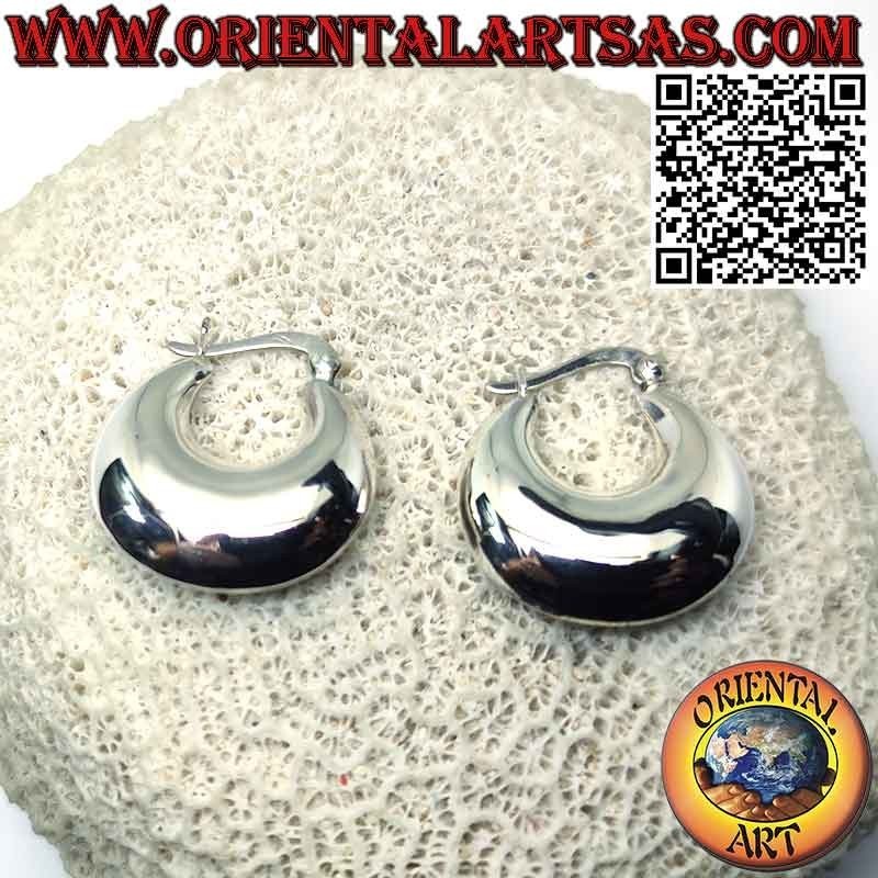 Orecchini in argento, cerchi lisci a mezzaluna bombata da 25 mm Ø (leva)