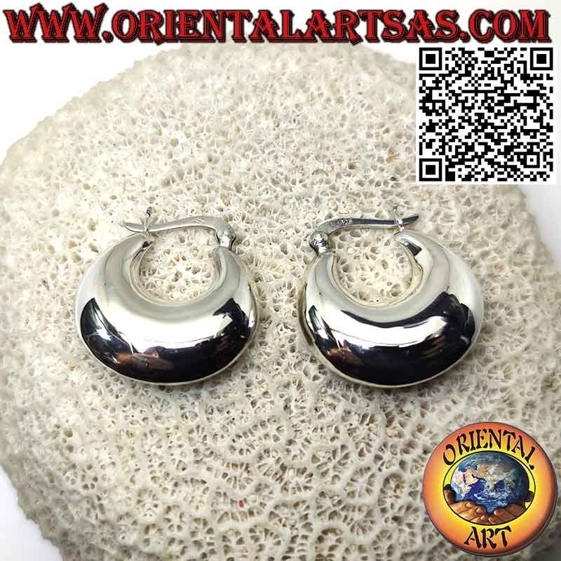 Silver earrings, smooth rounded crescent circles 25 mm Ø (lever)