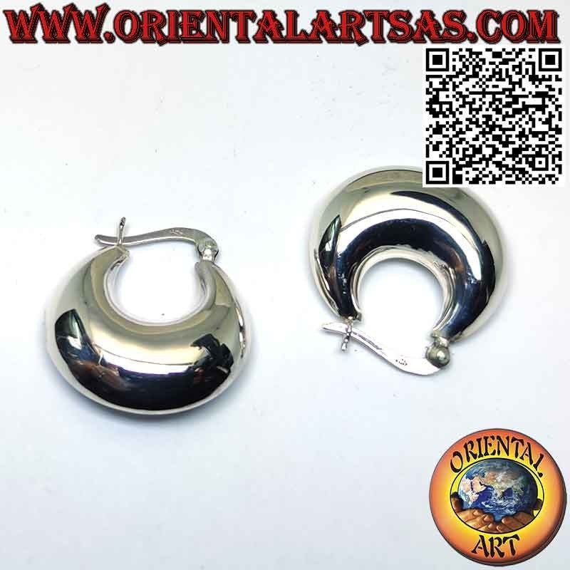 Pendientes de plata, círculos de media luna redondeados lisos 25 mm Ø (palanca)