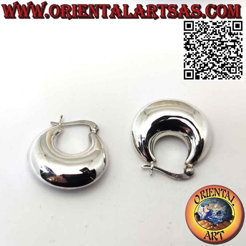 Orecchini in argento, cerchi lisci a mezzaluna bombata da 25 mm Ø (leva)