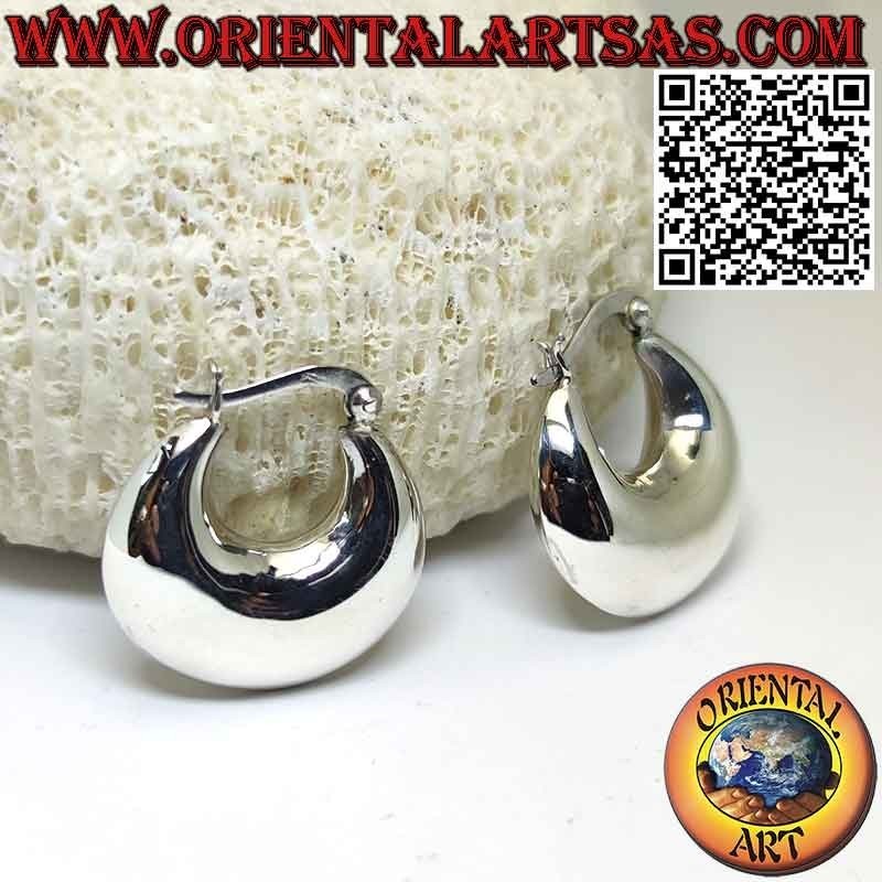Silberohrringe, glatte abgerundete Halbmondkreise 25 mm Ø (Hebel)