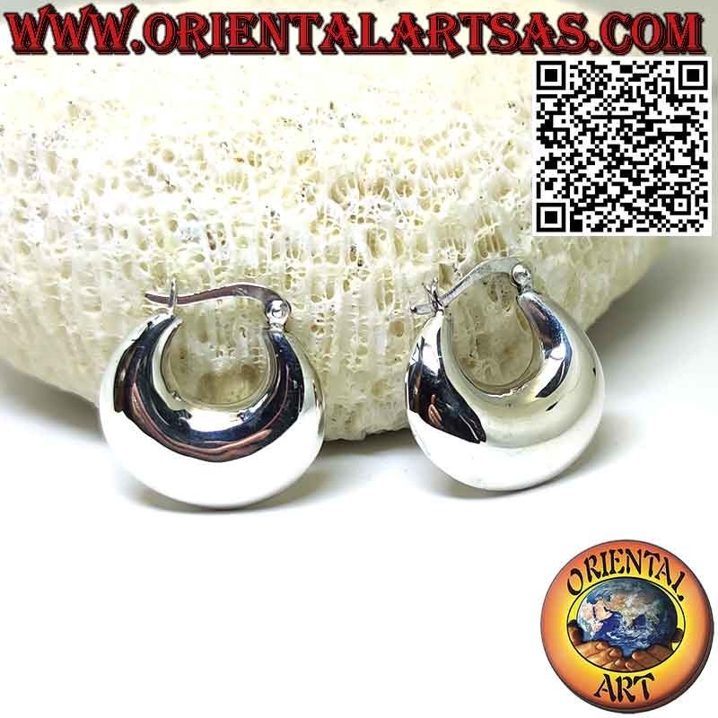Silver earrings, smooth rounded crescent circles 25 mm Ø (lever)