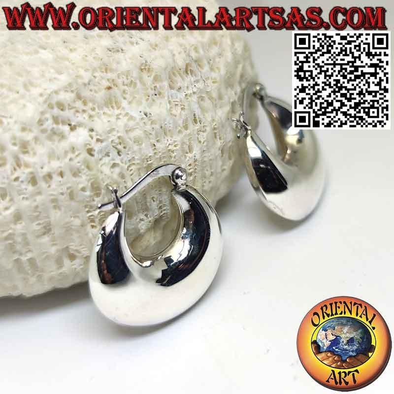 Boucles d'oreilles en argent, cercles croissants lisses arrondis 25 mm Ø (levier)