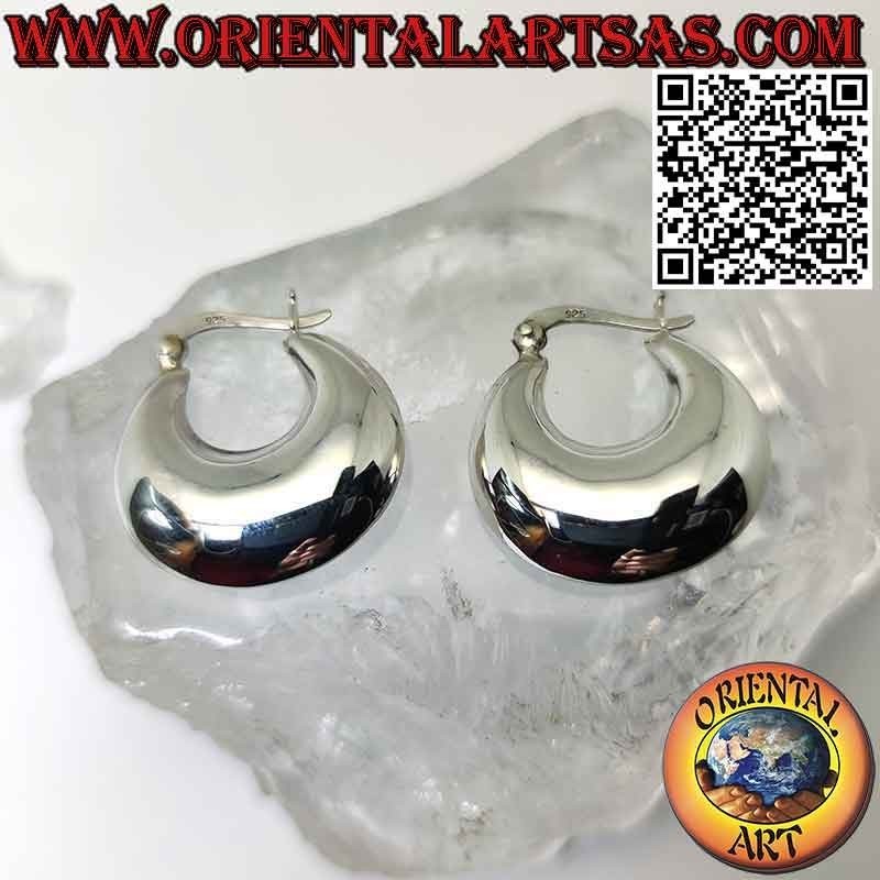 Pendientes de plata, círculos de media luna redondeados lisos 25 mm Ø (palanca)