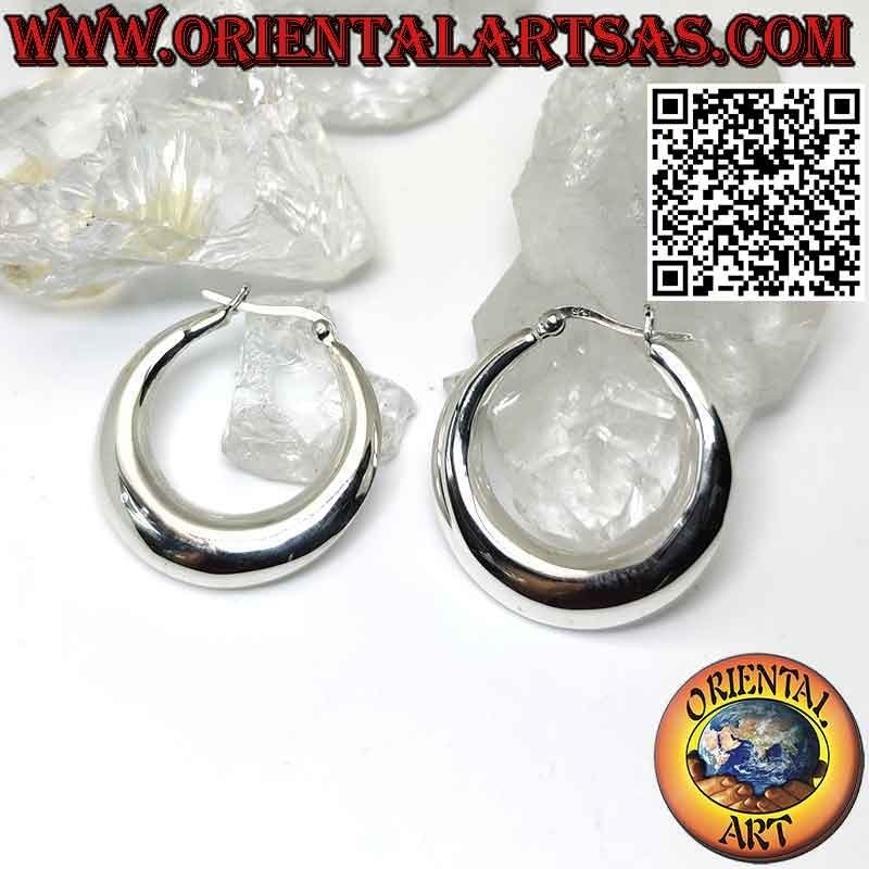 Orecchini in argento, cerchi lisci a mezzaluna da 30 mm Ø (leva)
