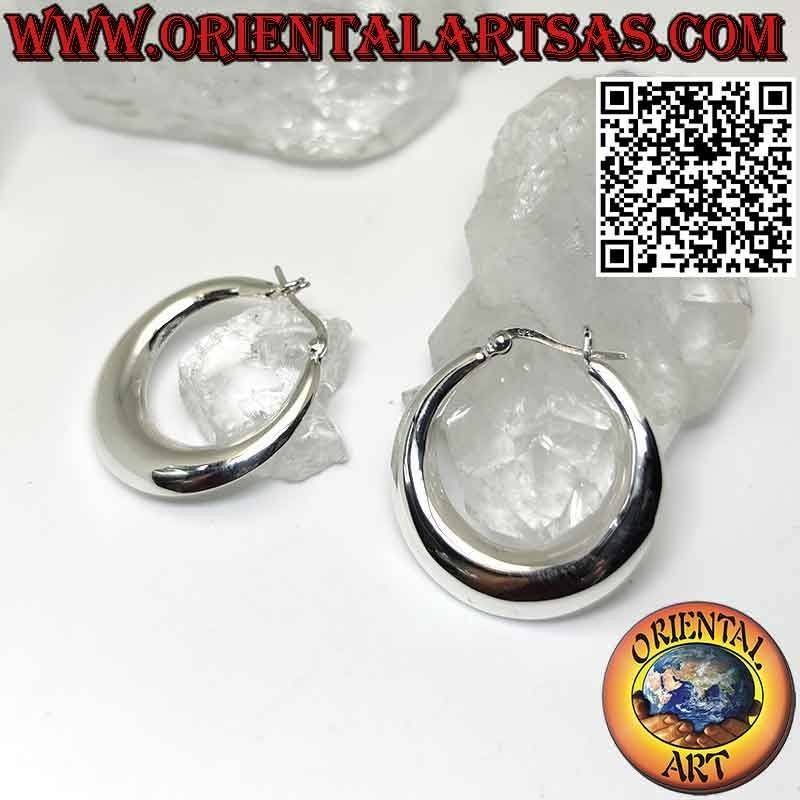Boucles d'oreilles en argent, cercles demi-lune lisses avec fermoir à levier 30 mm Ø