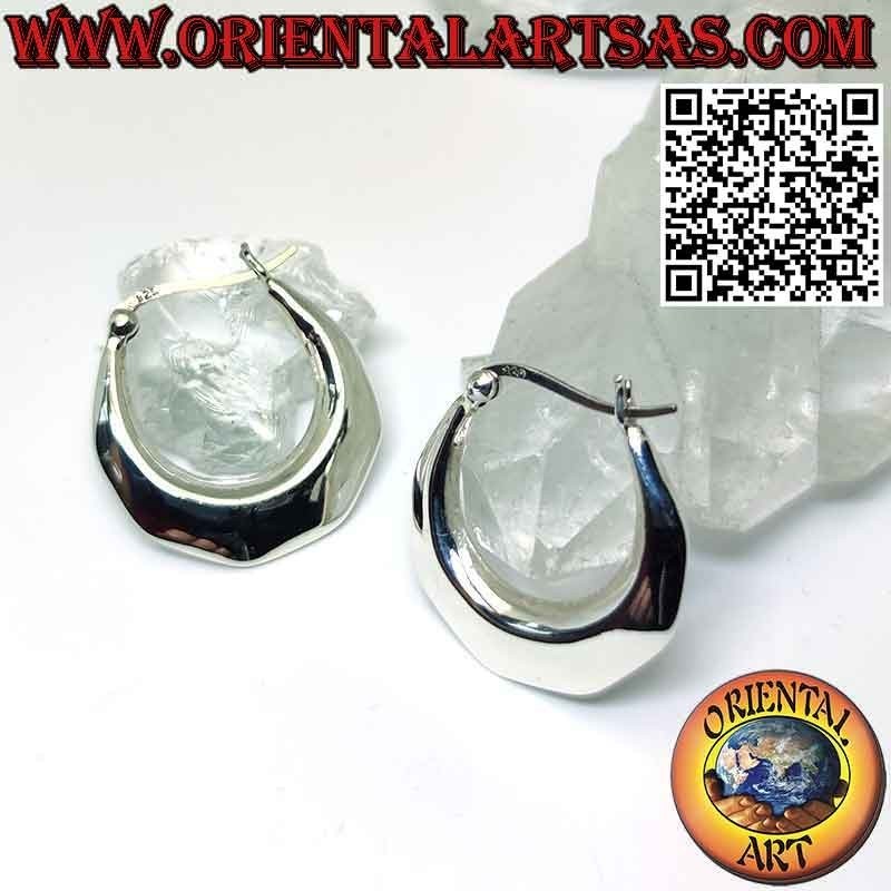 Ohrringe aus Silber, glatte halbmondförmige Creolen 25 mm Ø (Hebel)