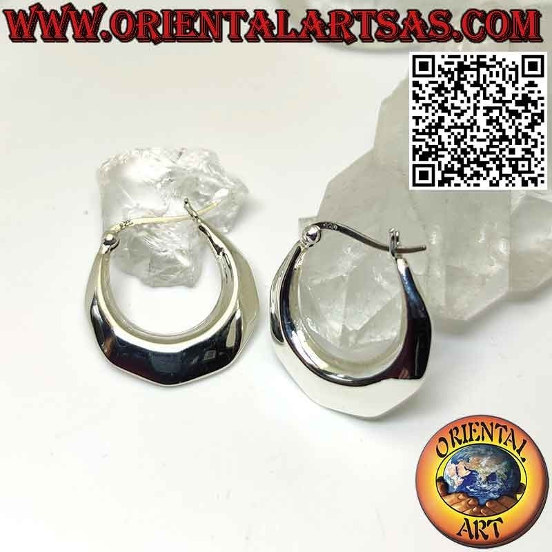 Ohrringe aus Silber, glatte halbmondförmige Creolen 25 mm Ø (Hebel)