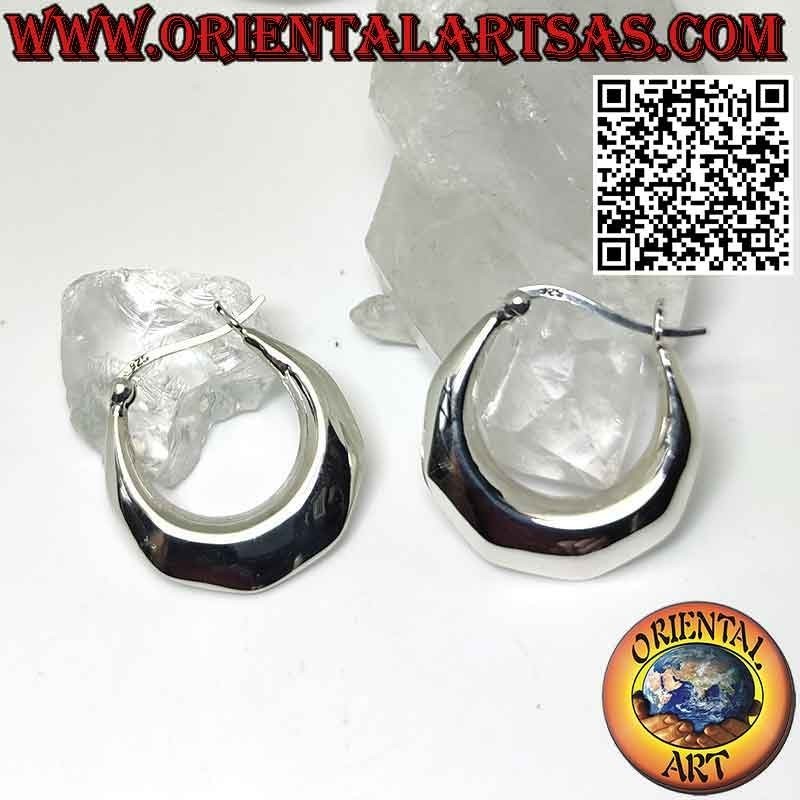 Boucles d'oreilles en argent, créoles lisses en forme de croissant 25 mm Ø (levier)