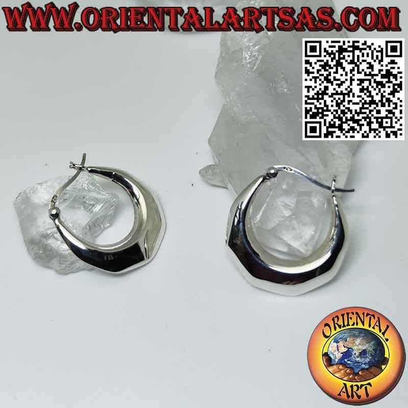 Boucles d'oreilles en argent, créoles lisses en forme de croissant 25 mm Ø (levier)