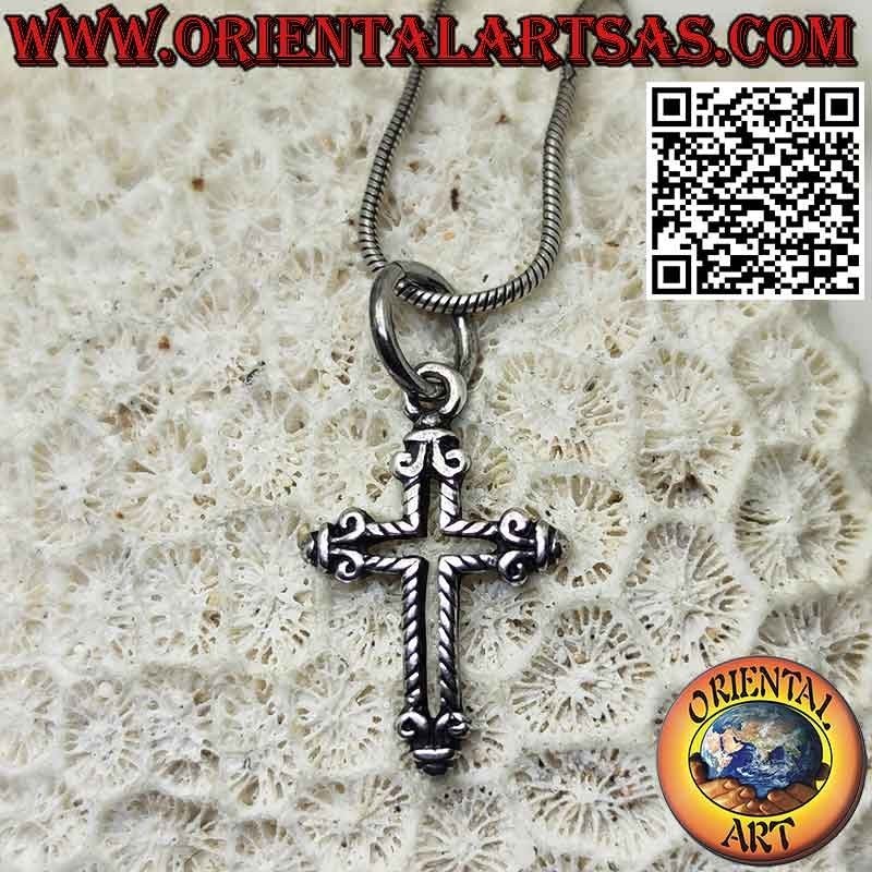 Silberner Anhänger, christliches Kreuz mit Lilie