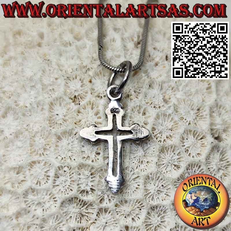 Ciondolo in argento, croce cristiana con giglio