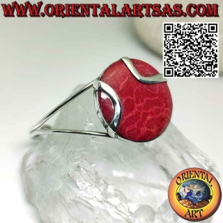 Pulsera rígida de plata con madrépora roja redonda (coral).