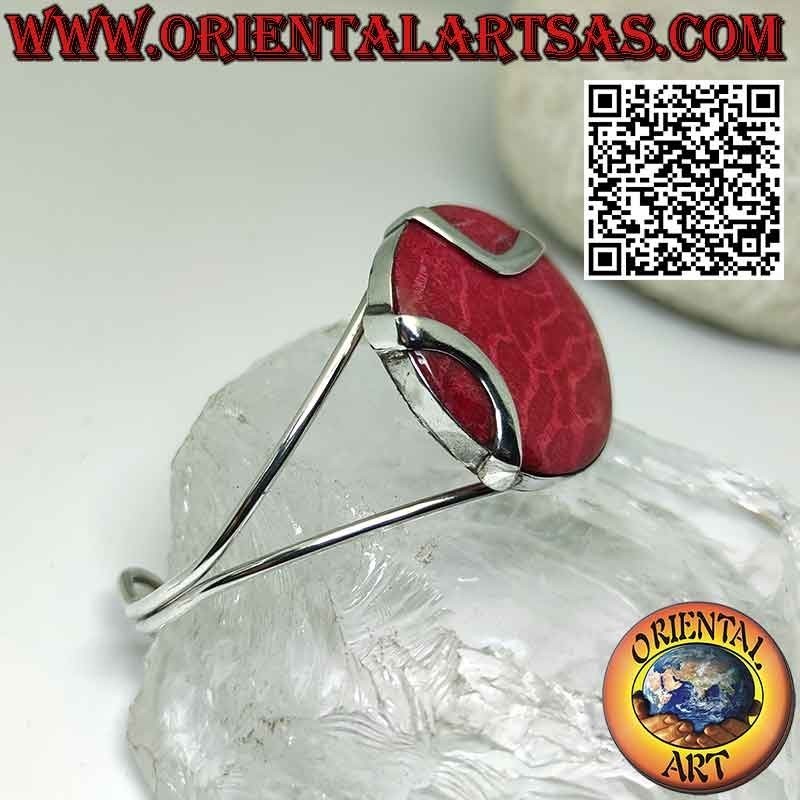 Bracciale in argento rigido con madrepora rossa (corallo) tonda