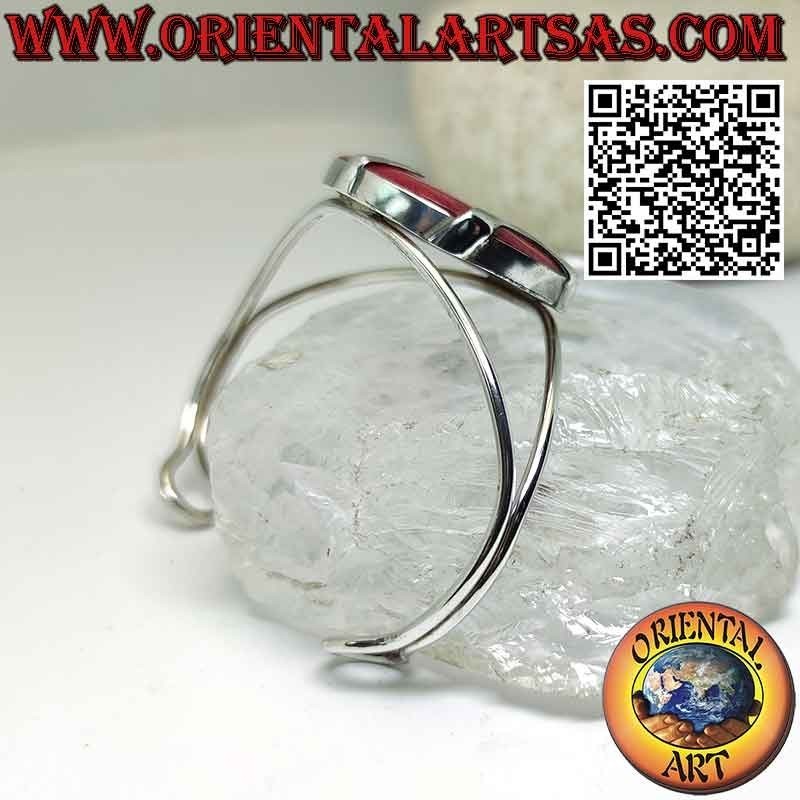 Starres Silberarmband mit runder roter Madrepora (Koralle).